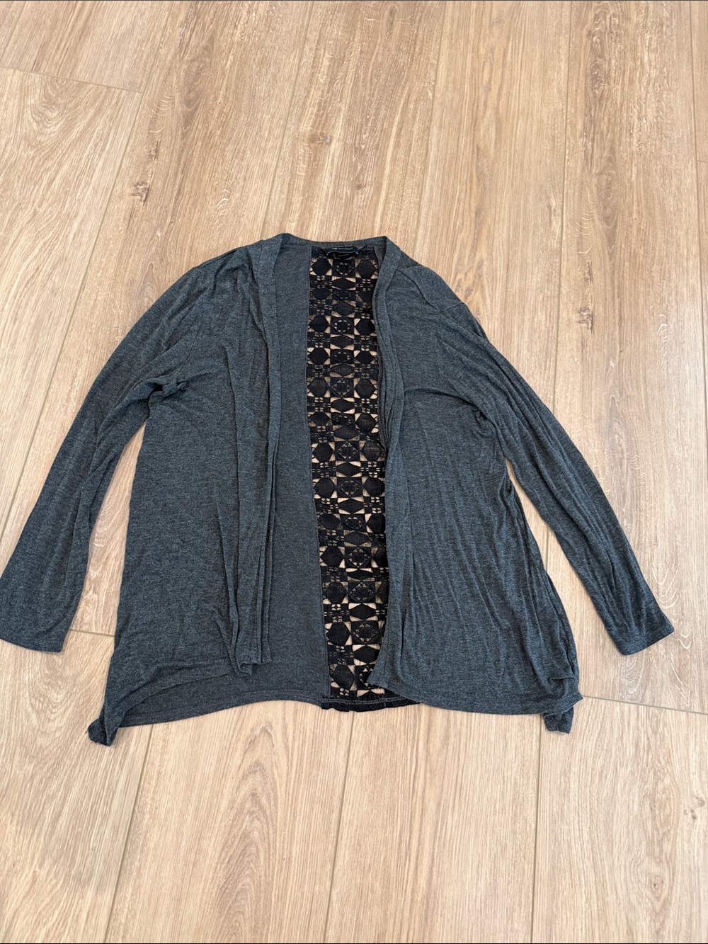 Open-Front, Lace-Back Cardigan - Charcoal/Black